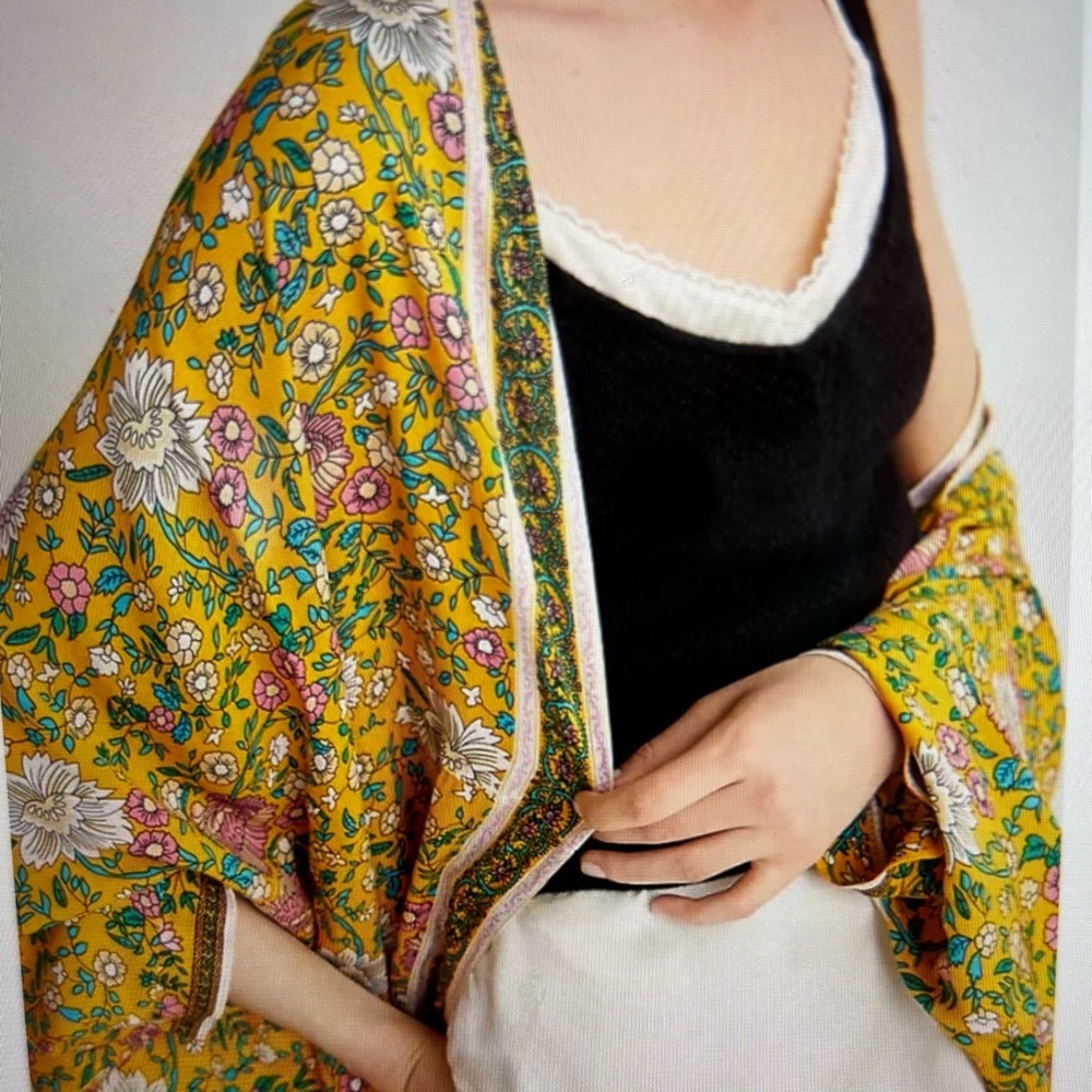 Anthropologie Kimono Yellow and Green  NWOT